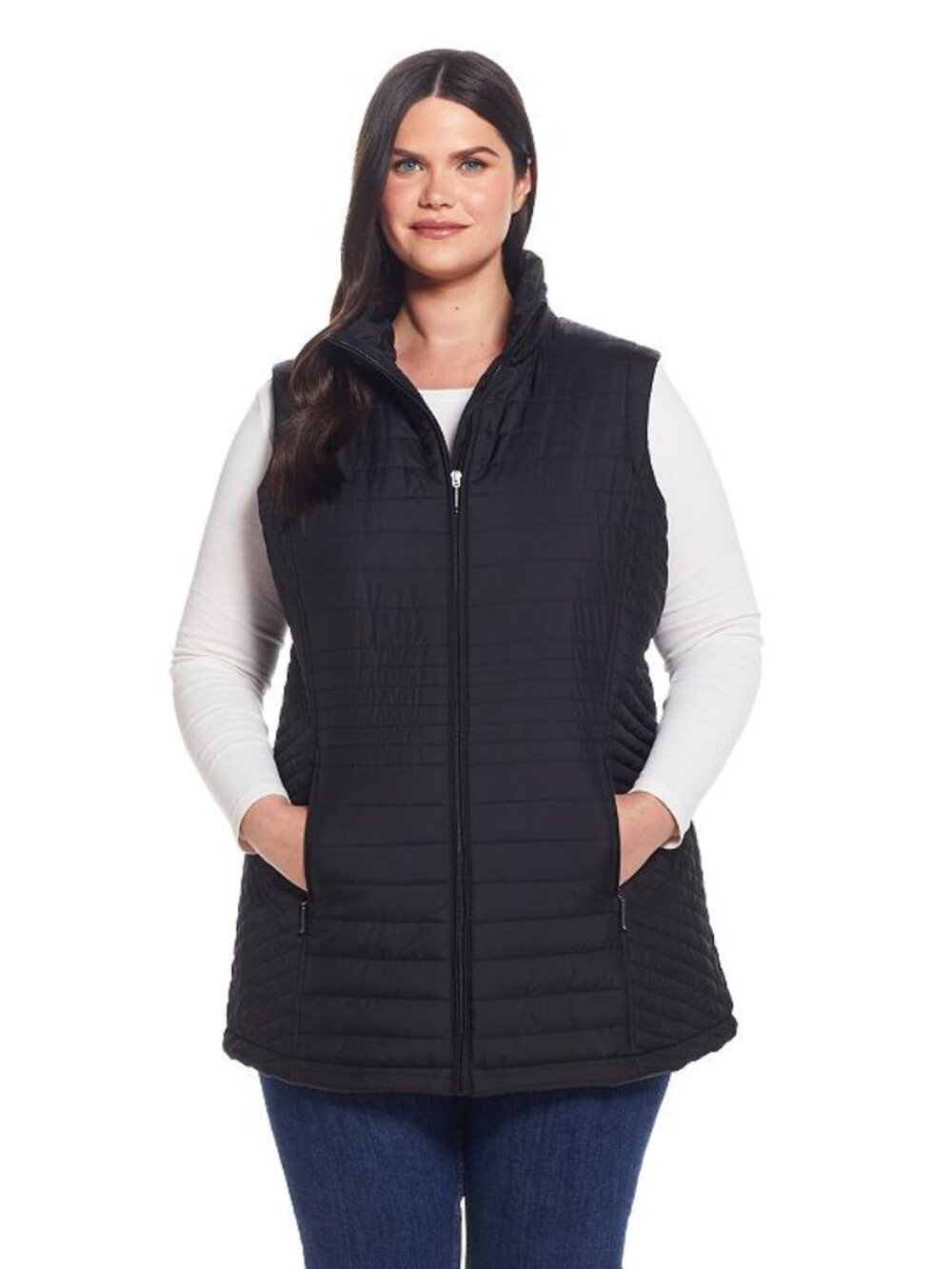 Plus Size 1X Blk Weatherproof Weathercast Channel Quilted Longline Vest 50% off